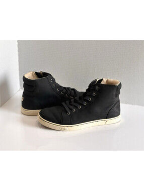 UGG Gradie High Top Women’s Sz 10 Black Leather Lace Up Side Zip Comfy Sneakers